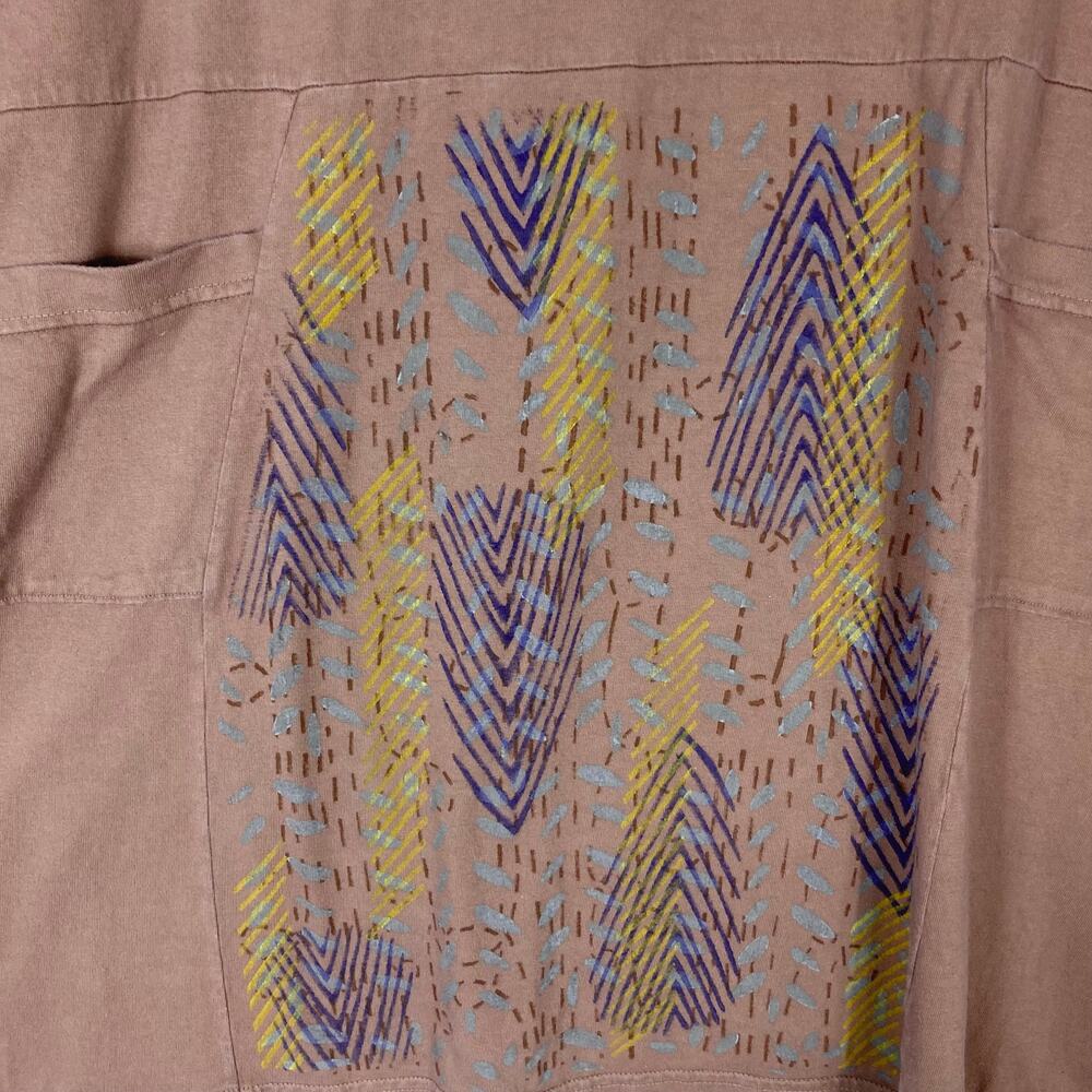 nwot BLUE FISH Top Tunic Dress 3~L~XL Brown Graphic-Art Organic-Cotton HandPrint - Picture 5 of 10